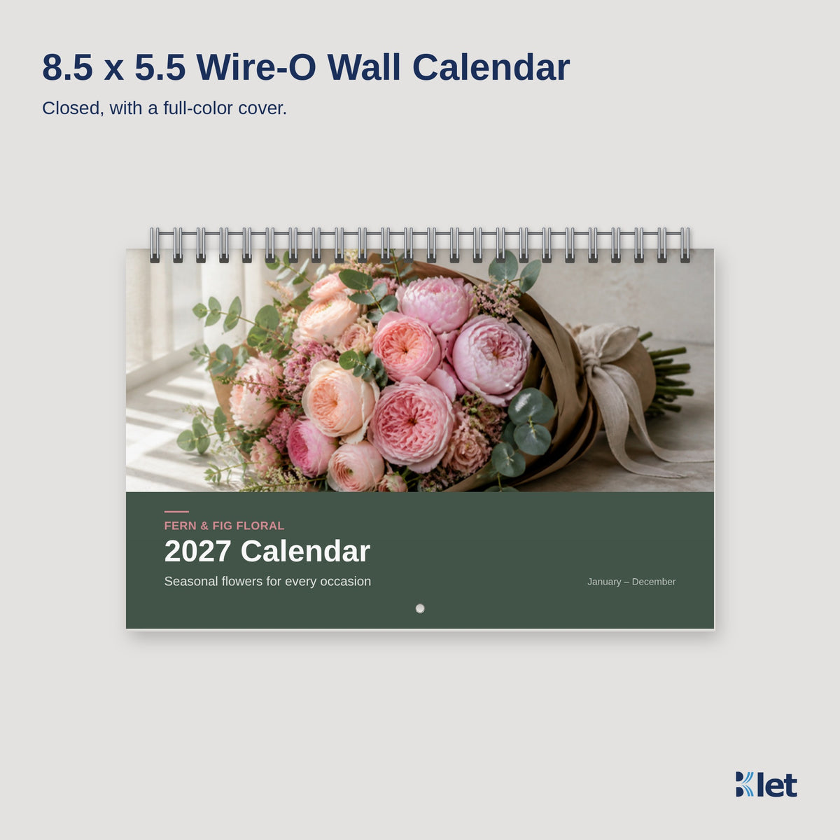 8.5 x 5.5 Wire-O wall calendar closed cover