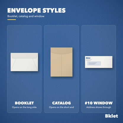 Envelope styles: booklet, catalog and #10 window