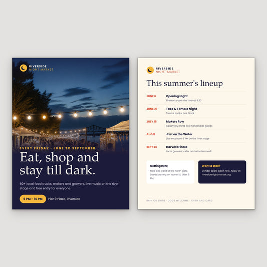 Front and back of a printed flyer