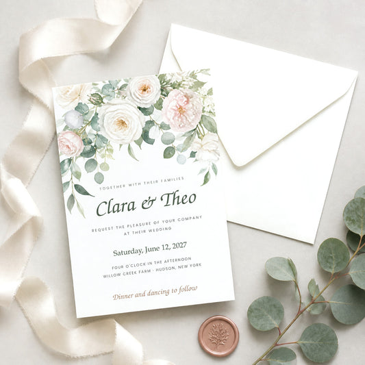 Custom wedding invitation with envelope