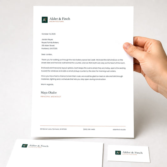 Custom letterhead held in hand