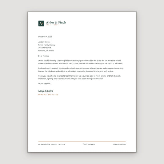 Printed 8.5 x 11 letterhead