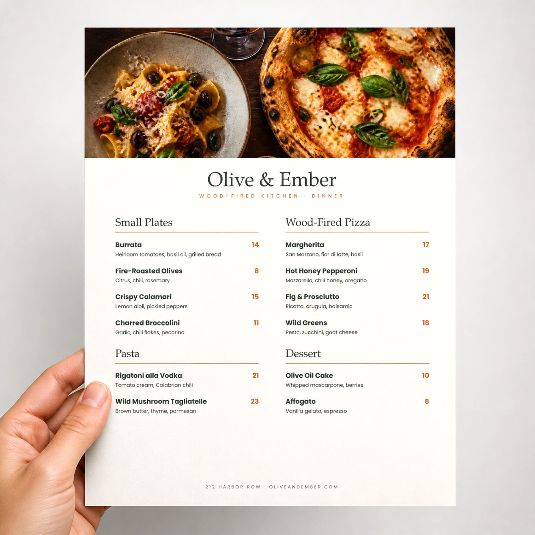 Custom menu held in hand