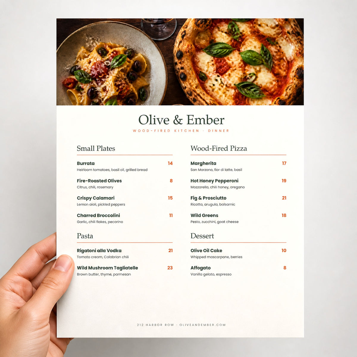 Custom menu held in hand