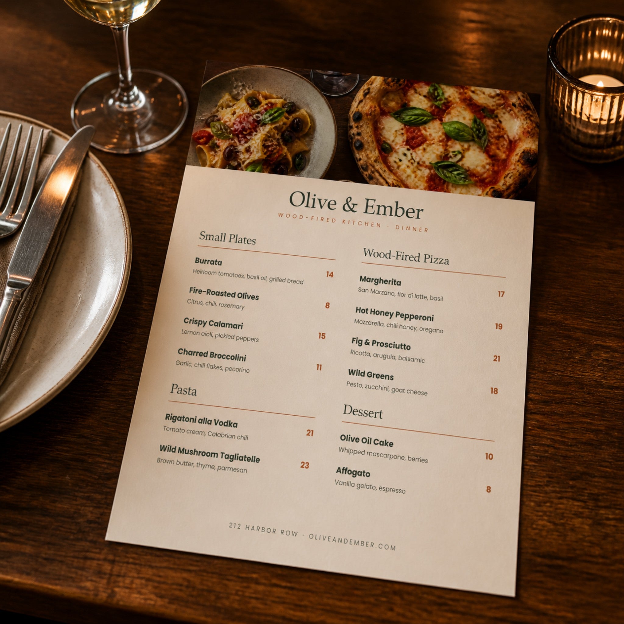 Custom menu on a restaurant table