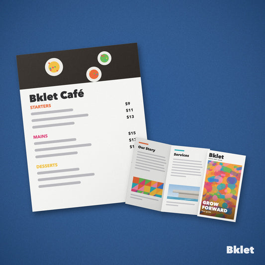 Custom menus printed by Bklet