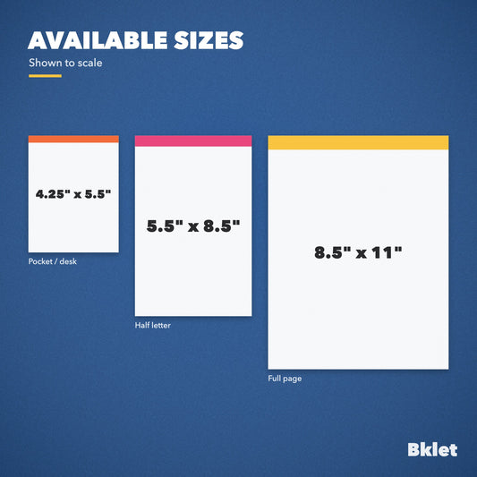 Notepad sizes shown to scale