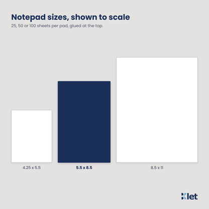 Notepad sizes shown to scale