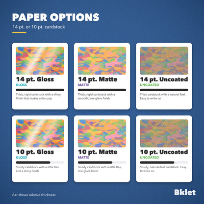 Postcard paper options: gloss, matte and uncoated