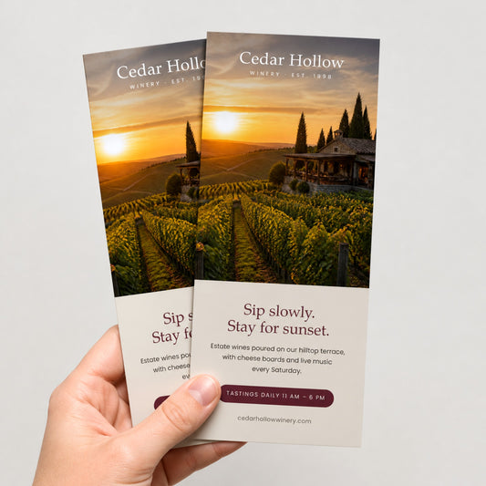 Custom rack cards held in hand