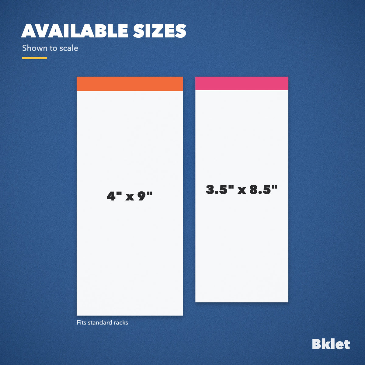 Rack card sizes shown to scale