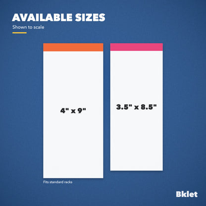 Rack card sizes shown to scale