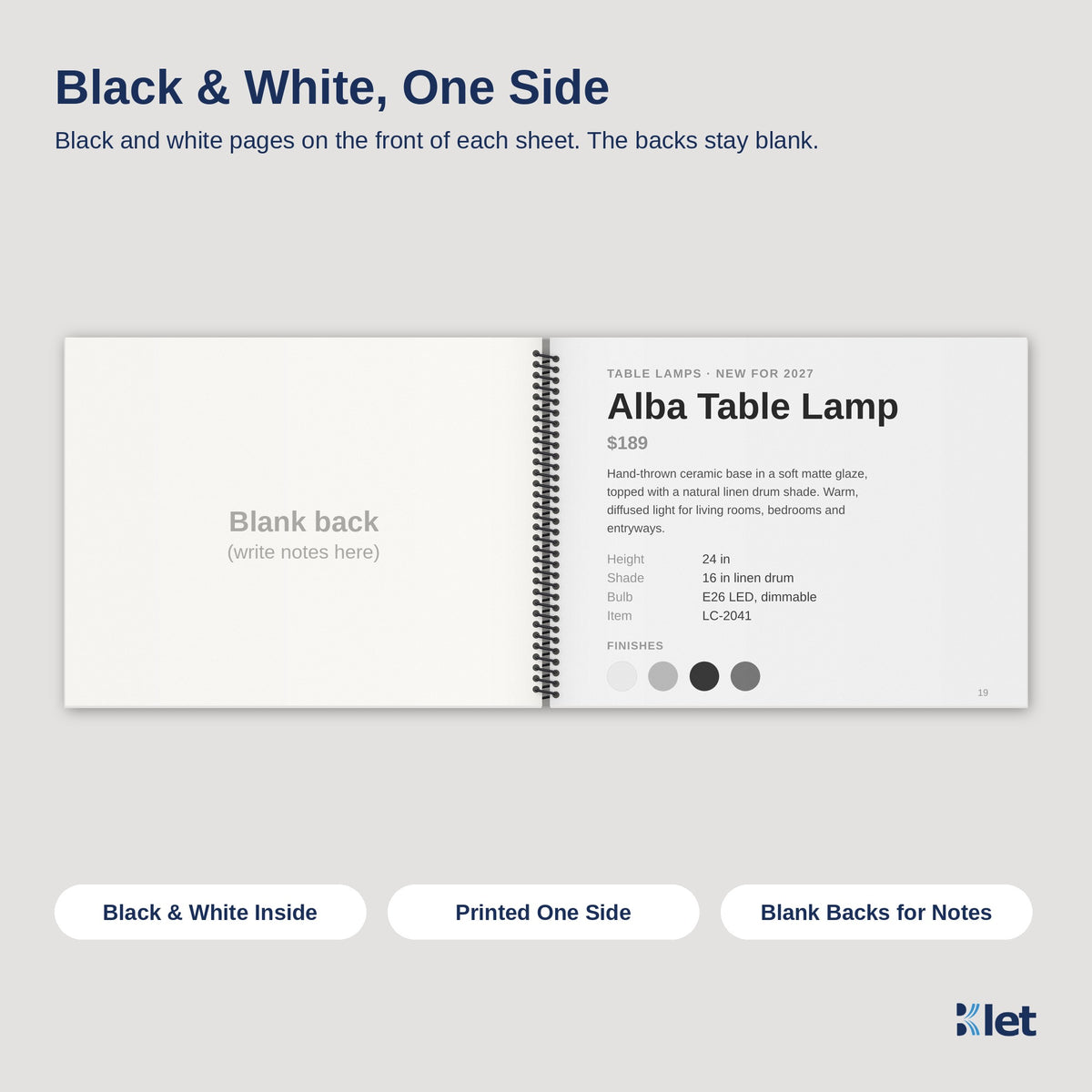 11 x 8.5 spiral book inside pages, black and white single-sided