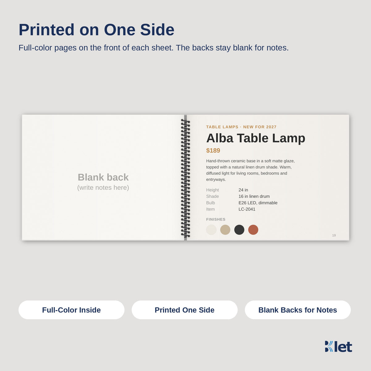 11 x 8.5 spiral book inside pages, full-color single-sided