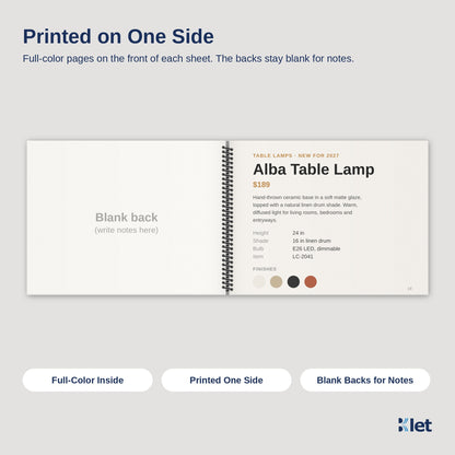 11 x 8.5 spiral book inside pages, full-color single-sided