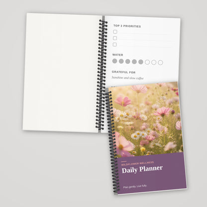 Custom 5.5 x 8.5 spiral bound book, black and white single-sided pages, open and closed