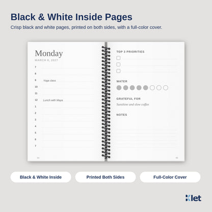 5.5 x 8.5 spiral book inside pages, black and white