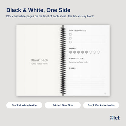 5.5 x 8.5 spiral book inside pages, black and white single-sided