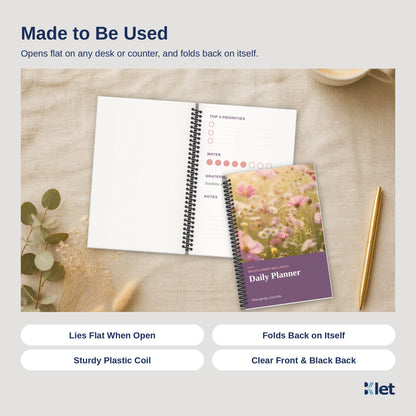 5.5 x 8.5 spiral bound book lying flat on a table