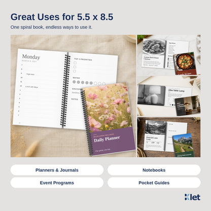 Uses for 5.5 x 8.5 spiral bound books with black and white pages