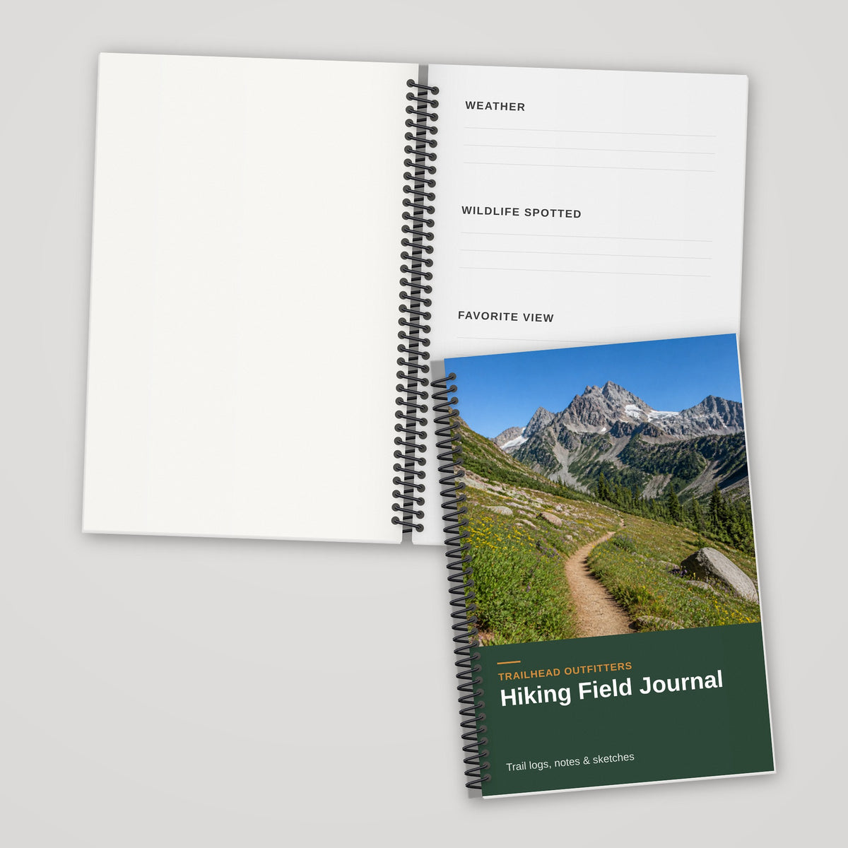 Custom 6 x 9 spiral bound book, black and white single-sided pages, open and closed