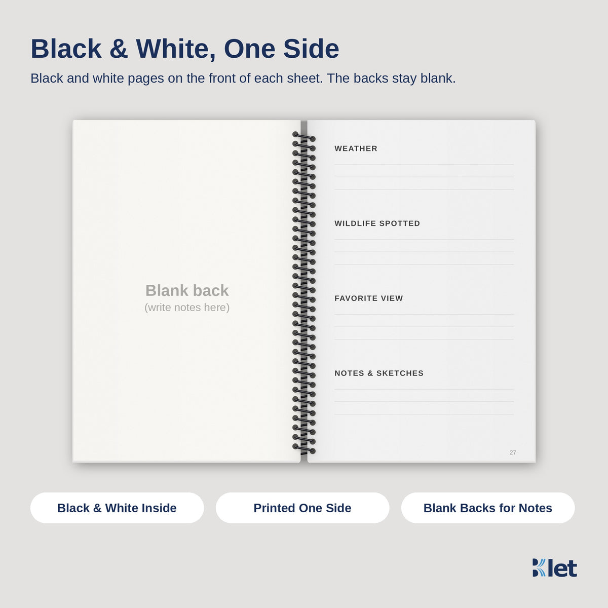6 x 9 spiral book inside pages, black and white single-sided