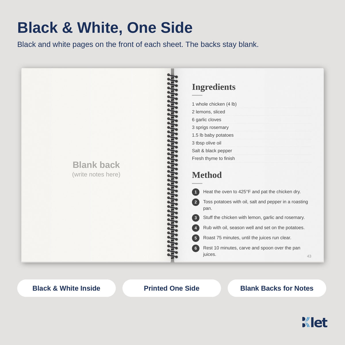8.5 x 11 spiral book inside pages, black and white single-sided