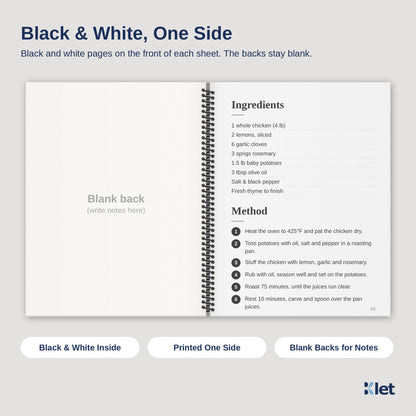 8.5 x 11 spiral book inside pages, black and white single-sided