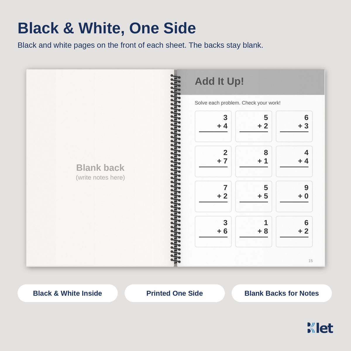 9 x 12 spiral book inside pages, black and white single-sided