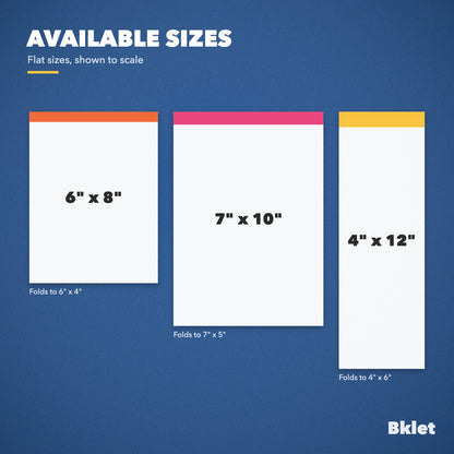 Table tent flat sizes shown to scale