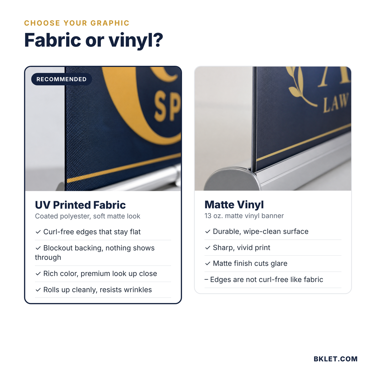 UV printed fabric vs matte vinyl graphic comparison
