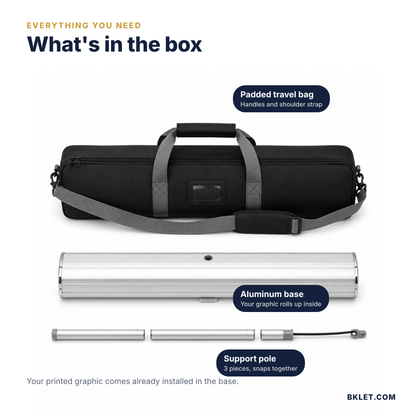What's in the box: travel bag, aluminum base, support pole